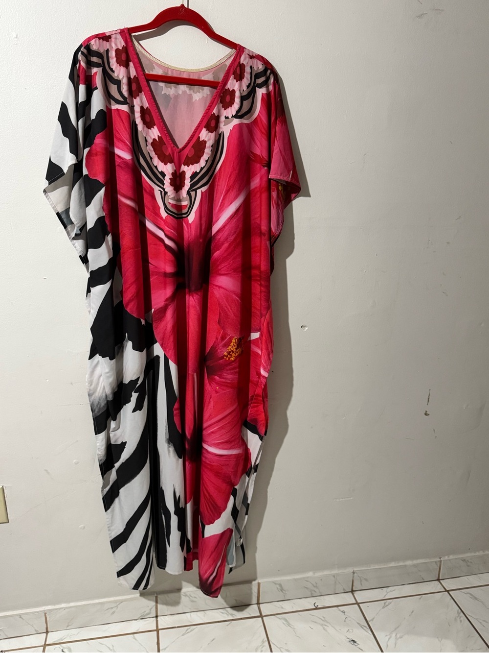 Vivid Pink Floral Maxi Kaftan Dress